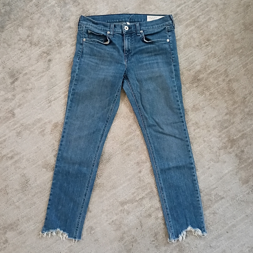Rag & Bone Dre Capri Medium Wash Frayed Ankle Jeans